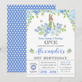 Convites Garden Blue Floral do primeiro aniversario Bunny