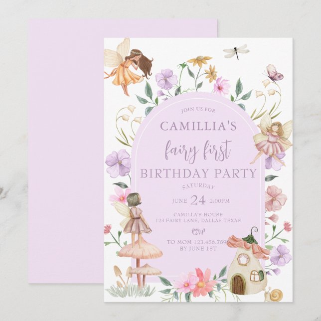 Convites Garden Boho Arch Encantou Fada Primeiro Aniversári (Frente/Verso)