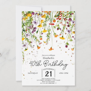 Convites Garden Boho Wildflower aniversário de 40 anos