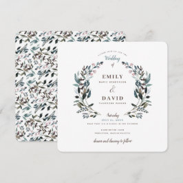 Convites Garden Crest | Casamento Quadrado Floral Azul Bran