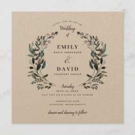 Convites Garden Crest | Casamento Quadrado Rustic Kraft Flo