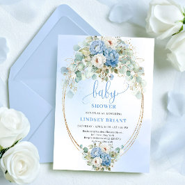 Convites Garden Dusty Blue Flowers Greenery Baby Shower