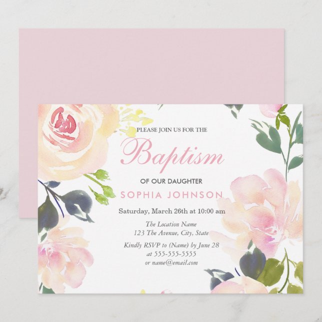 Convites Garden Floral Girls Baptism Christening (Frente/Verso)