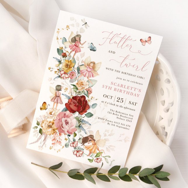 Convites Garden Floral Magia Garden Pixie Girls Aniversário (Criador carregado)
