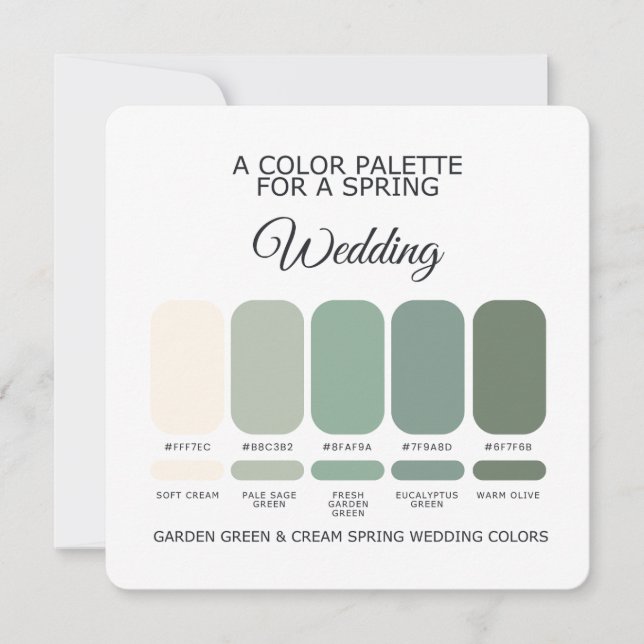 Convites Garden Green & Cream Spring Wedding Palette Card (Frente)