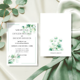 Convites Garden Green Watercolor Eucalyptus Leaves Wedding