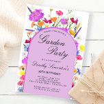 Convites Garden Party Watercolor aniversário de 30 anos<br><div class="desc">Um arco de Boho roxo rodeia seus detalhes de aniversário de 30 anos. Flores silvestres coloridas adicionam um toque floral em roxo, amarelo alaranjado e vermelho. A escrita clássica adiciona um toque clássico que também é feminino. O dorso é roxo profundo com um sutil padrão de aquarela. Este item coordena-se...</div>