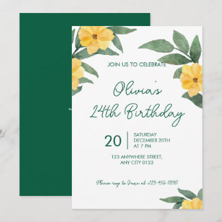Convites Garden Party Yellow Floral Birthday Invitation