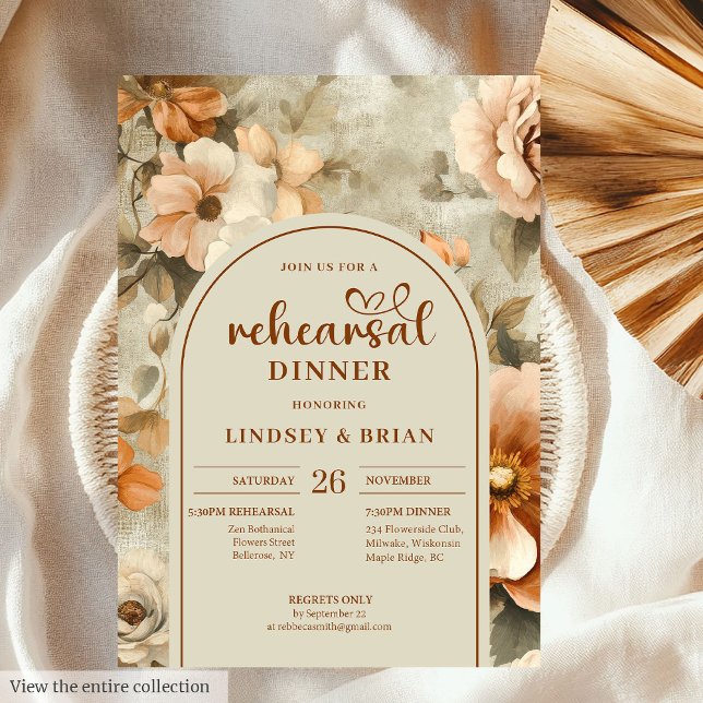 Convites Garden Rust Ivory Floral Rehearsal Invitation (Garden Rust Ivory Floral Rehearsal Invitation)