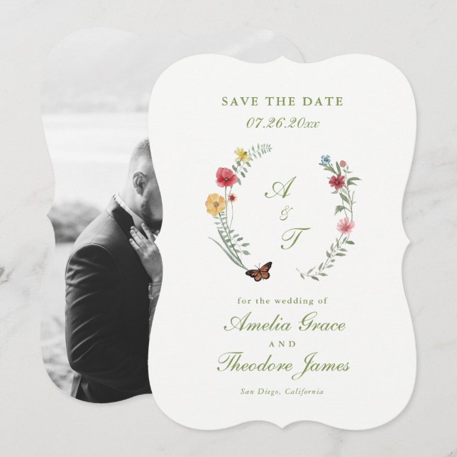 Convites Garden Wedding Die Cut Save the Date Card (Frente/Verso)