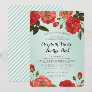 Convites GARDEN WEDDING rosas vermelhas INVITE hortelã