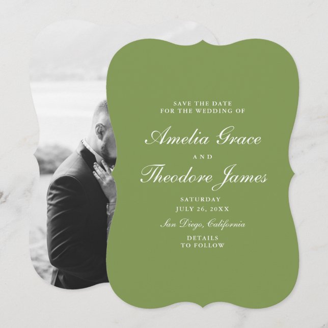 Convites Garden Wedding Save the Date Die-Cut Green (Frente/Verso)