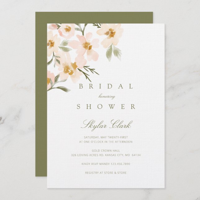 Convites Gardenia Blush Watercolor Abstrato Floral (Frente/Verso)