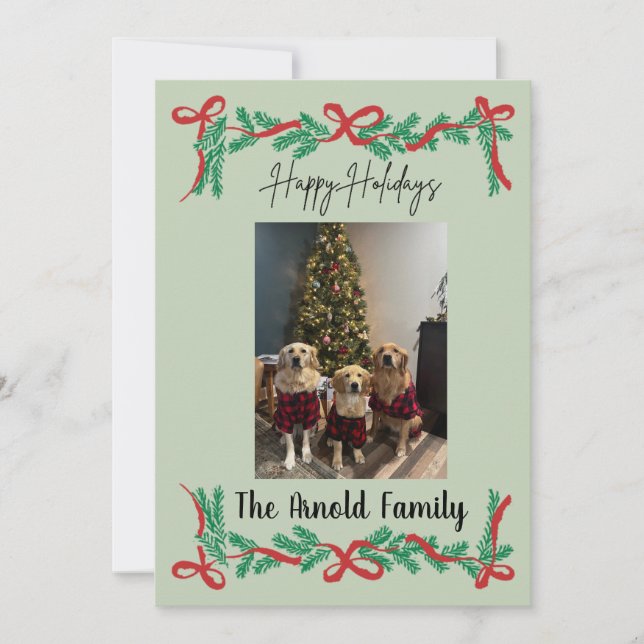 Convites Garland and Bows Holiday Card (Frente)
