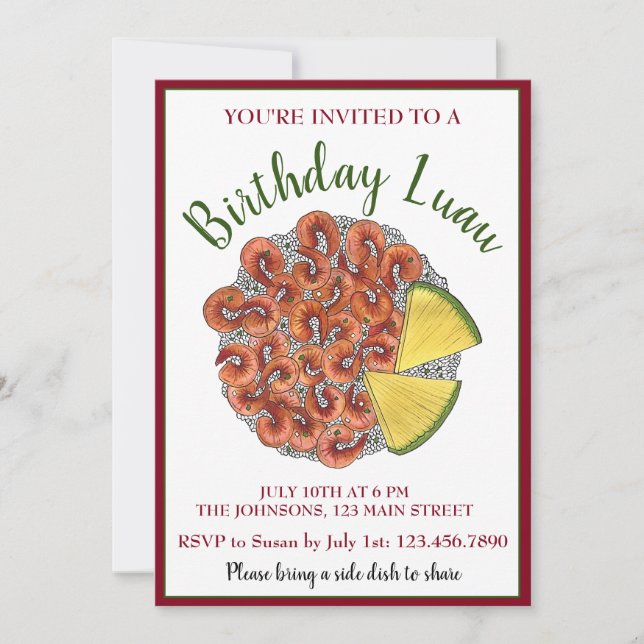 Convites Garlic Shrimp Pineapple Havaiai Island Comida Luau (Frente)
