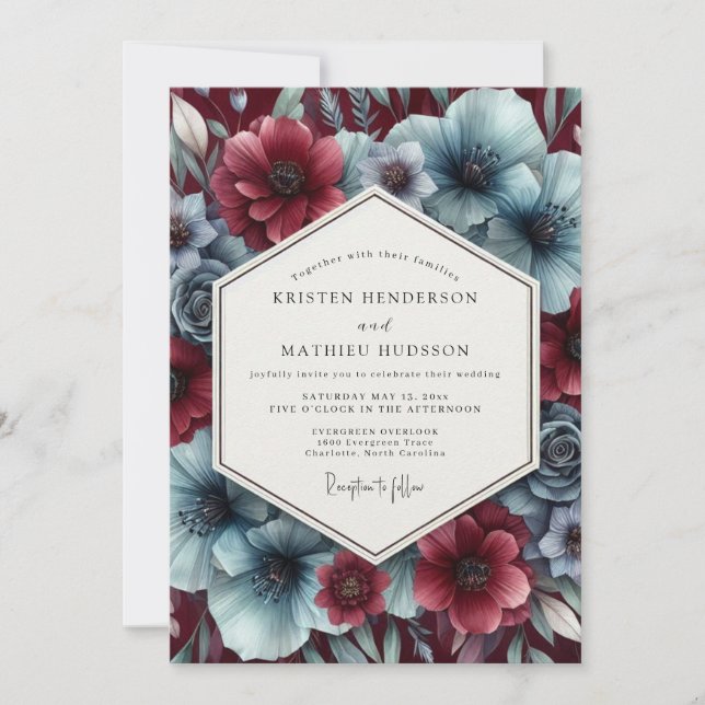 Convites Garnet Icy Bloom Wedding (Frente)