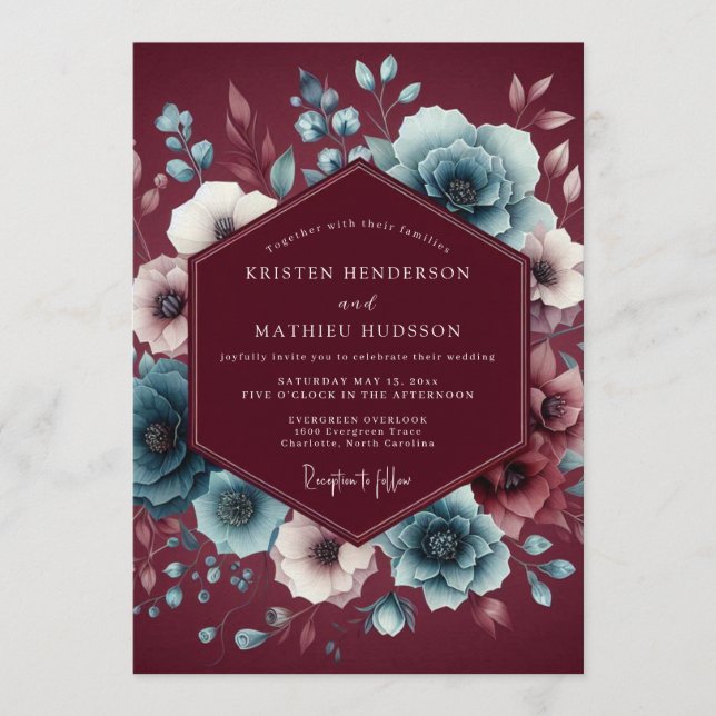 Convites Garnet Slate Moody Bloom Wedding (Frente)