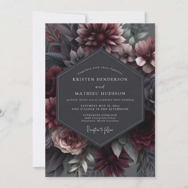 Convites Garnet Somber Bloom Wedding (Frente)