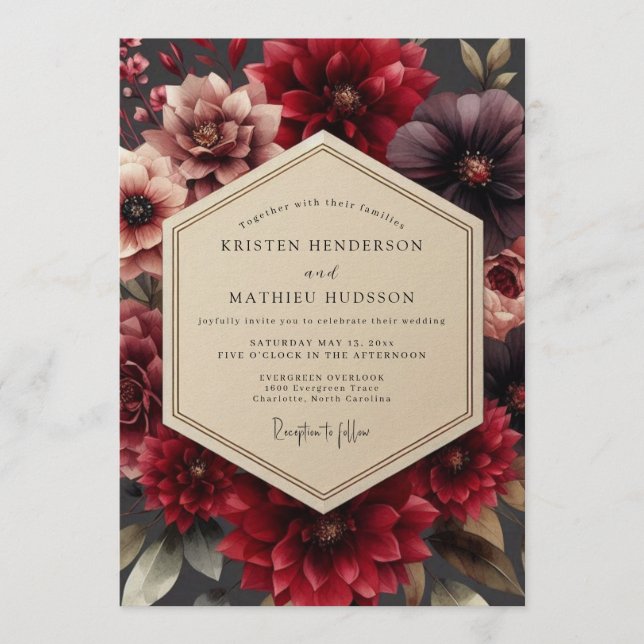 Convites Garnet Sumptuous Dahlia Wedding (Frente)