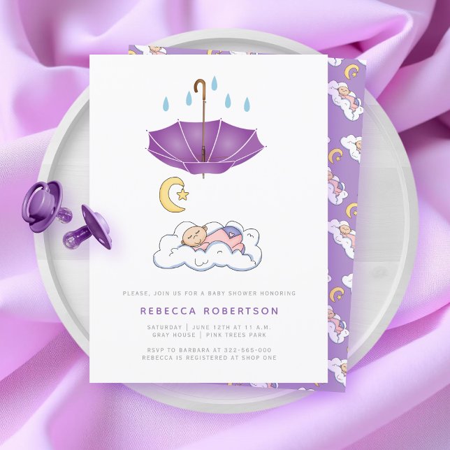 Convites Garota adormecida chá guarda-chuva roxo (Criador carregado)