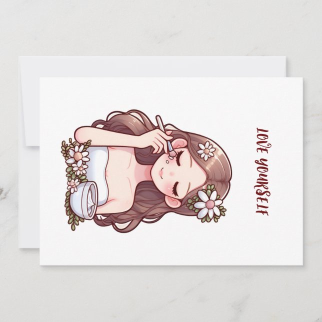 Convites Garota aplicando skincare. (Frente)