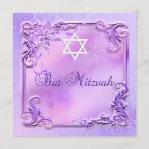 Convites Garota Bat Mitzvah Bonito Floral Rosa Roxo