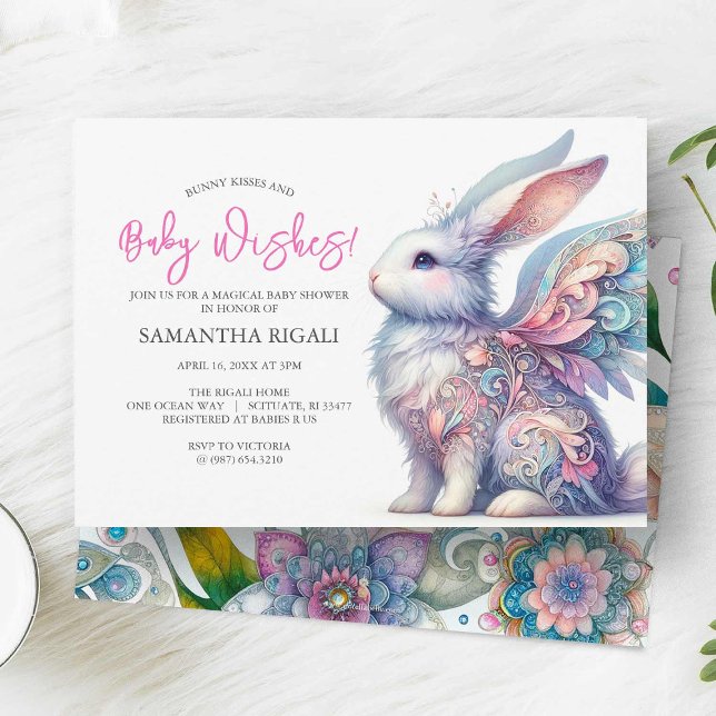 Convites Garota Bebê Convidando Primavera Bunny (Whimsical bunny rabbit baby shower invitations )