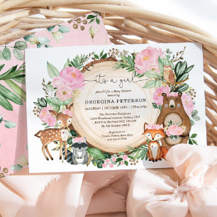 Convites Garota-Bebê de Floresta Floral Rosa