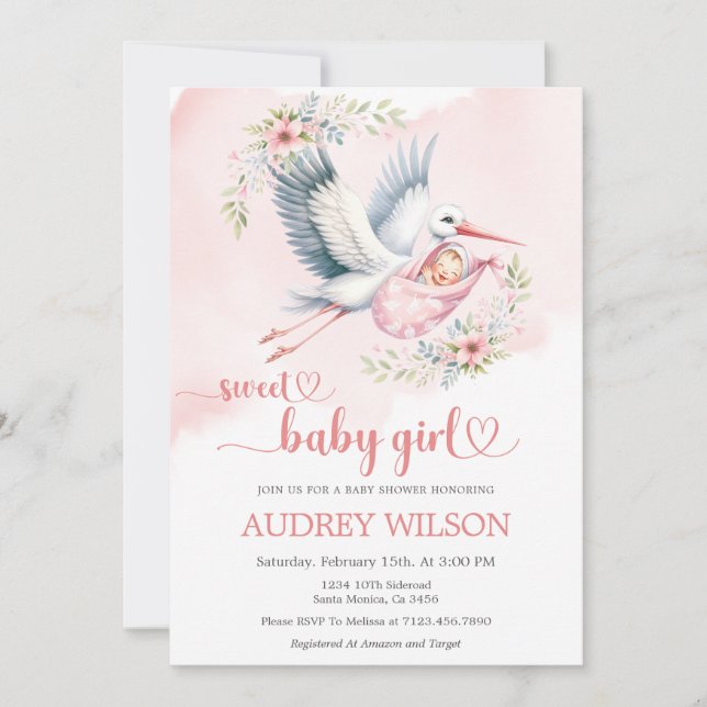 Convites Garota-Bebê Doce com Entrega de Storey (Frente)