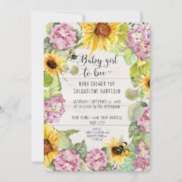 Convites Garota Bebê para ser Chá de Hydrangeas Rosa-Girass