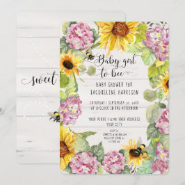 Convites Garota Bebê para ser Chá de Hydrangeas Rosa-Girass