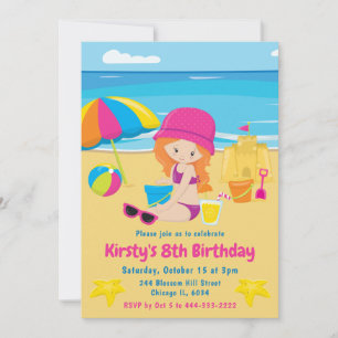 Convites Garota Bonita de Cabelos Vermelhos Verão Praia Ani