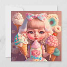 Convites Garota bonita Kawaii com sorvetes