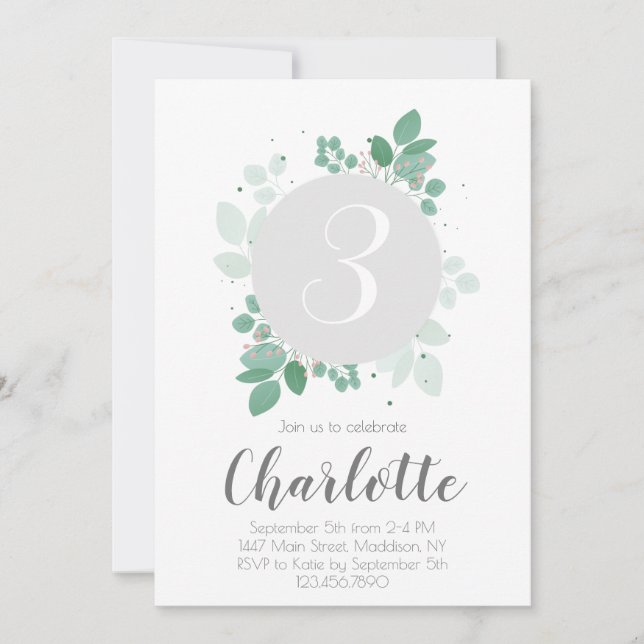 Convites Garota bonito Aniversário Laurel Floral (Frente)