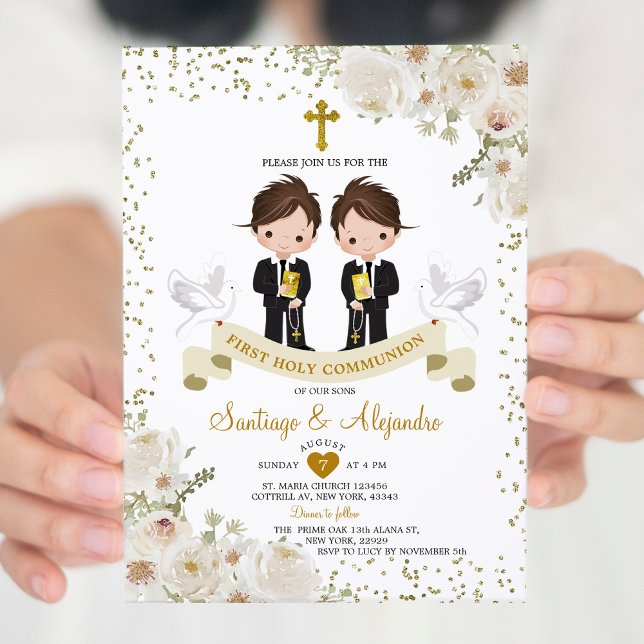 Convites Garota Branca Flor 1rua Santa Comunhão Dourada (Criador carregado)