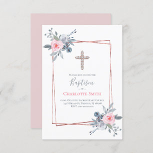 Convites Garota católica Baptism quadro floral design