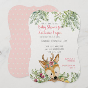 Convites Garota Chá Animais Florestais Boho Deer Floral