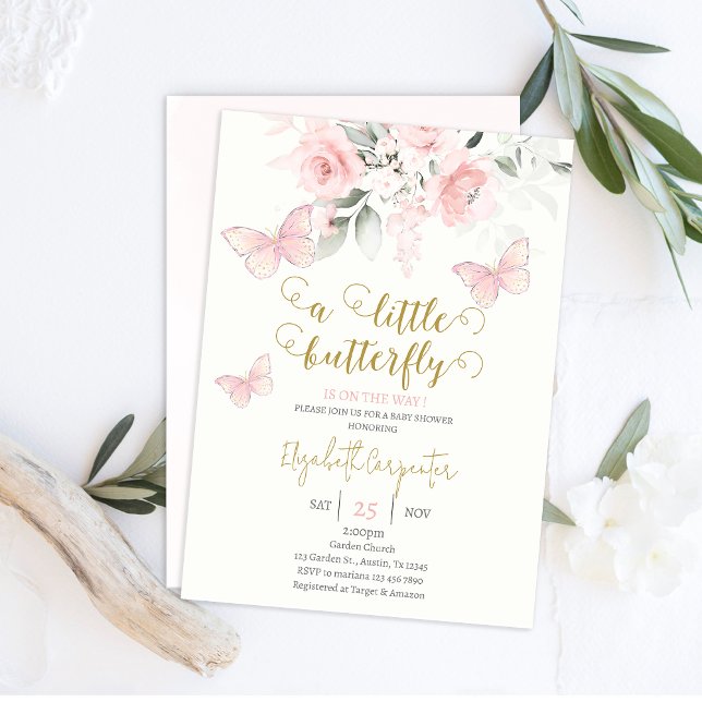 Convites Garota-Chá de fraldas-borboleta rosa (Criador carregado)