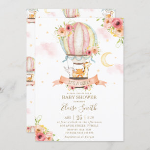 Convites Garota Chá de fraldas de Balões de Ar Quente
