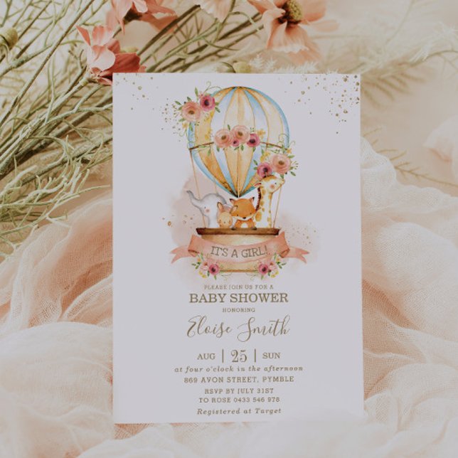 Convites Garota Chá de fraldas de Balões de Ar Quente (Criador carregado)