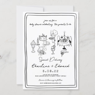 Convites Garota chá de fraldas de doodle da pizza de entreg