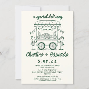 Convites Garota chá de fraldas de doodle da pizza de entreg