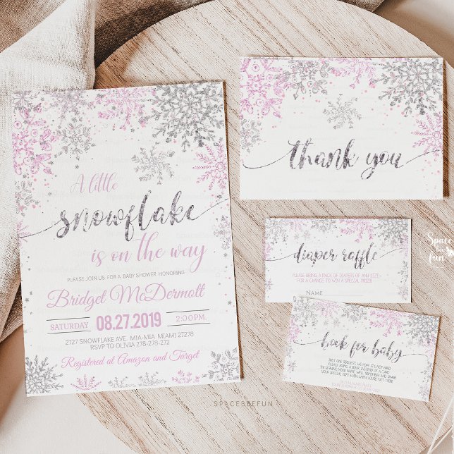 Convites Garota Chá de fraldas de inverno em floco de neve (Snowflake baby shower, winter baby shower, girl baby shower, snowflake theme, winter wonderland baby)