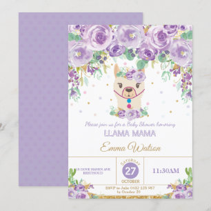 Convites Garota Chá de fraldas de Llama, Cuta Floral Roxa