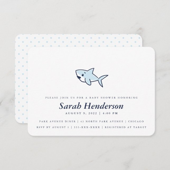Convites Garota Chá de fraldas de Tubarão Bonita Desenhada  (Frente/Verso)