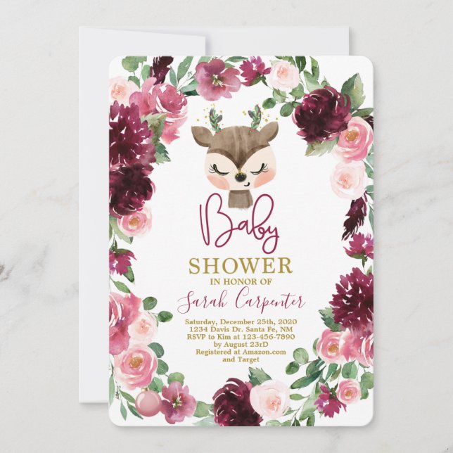 Convites Garota chá de fraldas de veados fofinha de natal (Frente)