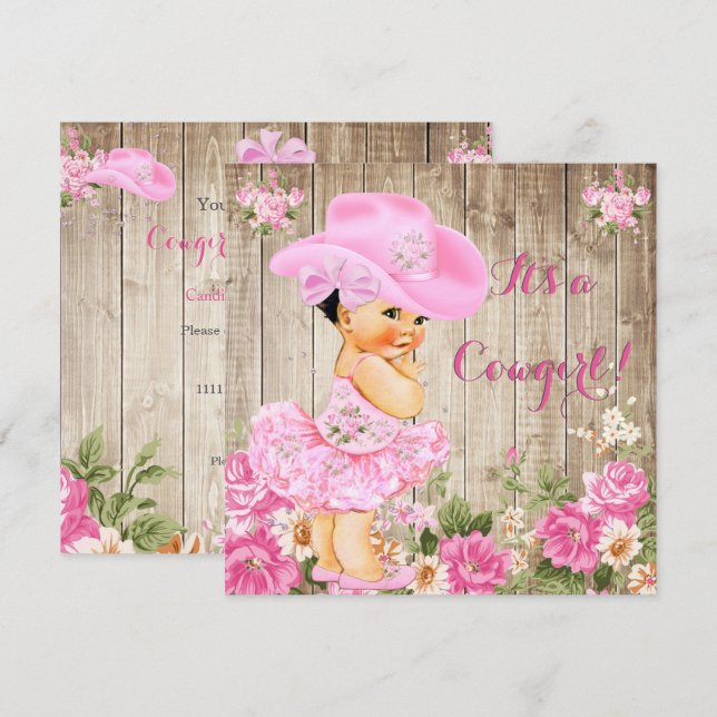 Convites Garota Chá de fraldas Rosa-Rosa Rapariga de Madeir (Frente/Verso)