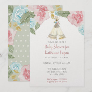 Convites Garota Chá Woodland Mint Floral Watercolor