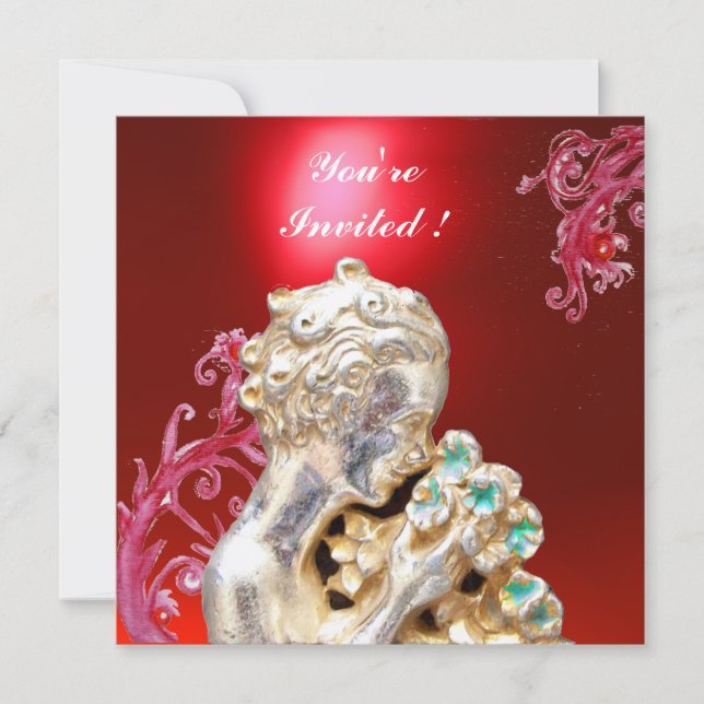 Convites GAROTA COM FLORES ,Vermelho Rubi (Frente)