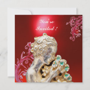 Convites GAROTA COM FLORES ,Vermelho Rubi